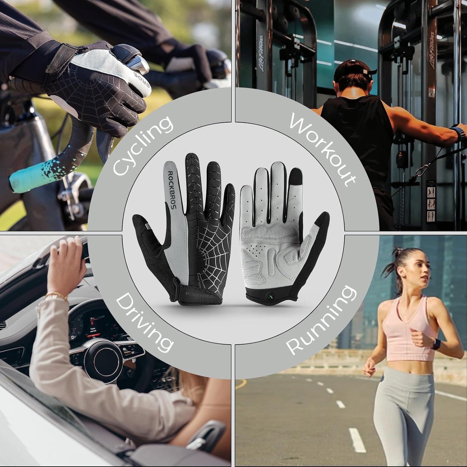 image:imageROCKBROS Cycling Gloves for Men Women Mountain Bike Gloves SBR Pad AntiSlip Road Riding Bicycle Biking Gloves for Cycling Motorcycle GymGray
