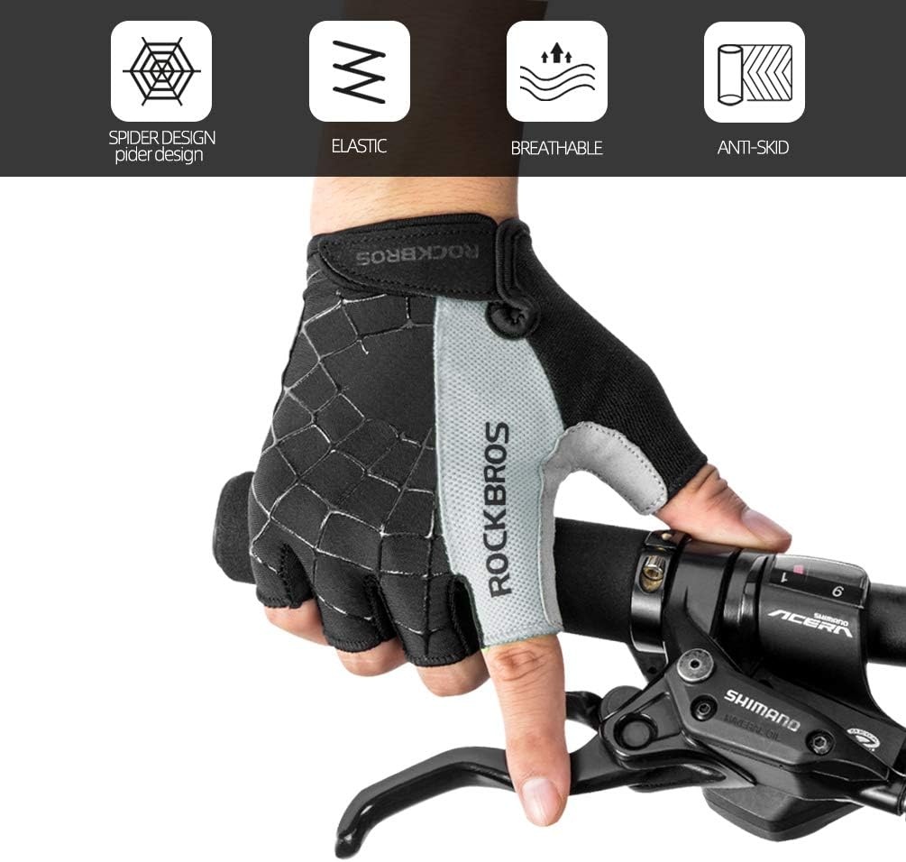 image:imageROCKBROS Cycling Gloves for Men Women Mountain Bike Gloves SBR Pad AntiSlip Road Riding Bicycle Biking Gloves for Cycling Motorcycle GymGray