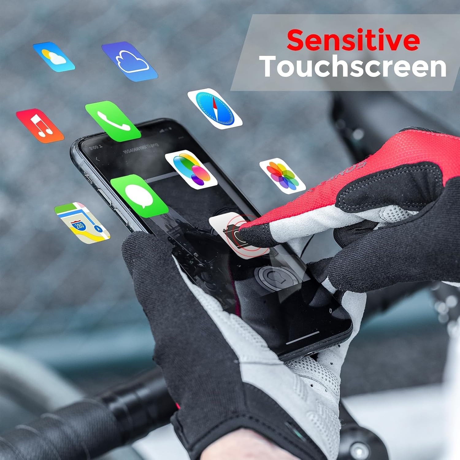 image:imageROCKBROS Cycling Gloves for Men Women Mountain Bike Gloves SBR Pad AntiSlip Road Riding Bicycle Biking Gloves for Cycling Motorcycle GymRed Black