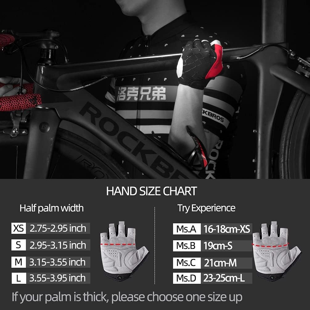 image:imageROCKBROS Cycling Gloves for Men Women Mountain Bike Gloves SBR Pad AntiSlip Road Riding Bicycle Biking Gloves for Cycling Motorcycle GymRed Black