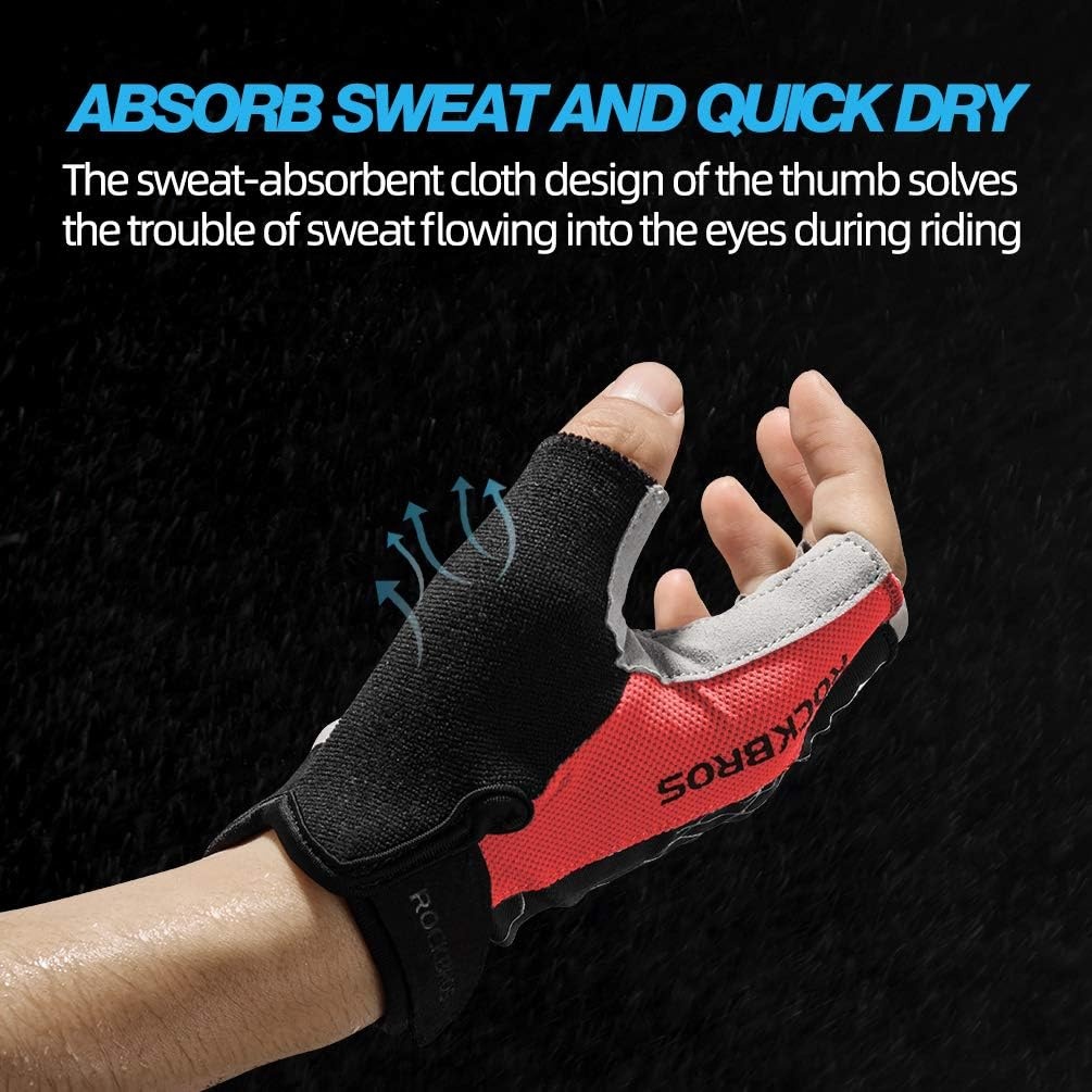 image:imageROCKBROS Cycling Gloves for Men Women Mountain Bike Gloves SBR Pad AntiSlip Road Riding Bicycle Biking Gloves for Cycling Motorcycle GymRed Black