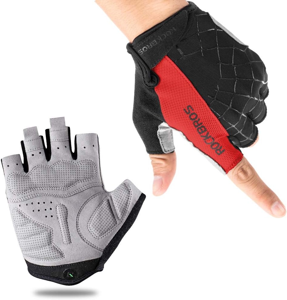 image:imageROCKBROS Cycling Gloves for Men Women Mountain Bike Gloves SBR Pad AntiSlip Road Riding Bicycle Biking Gloves for Cycling Motorcycle GymRed Black