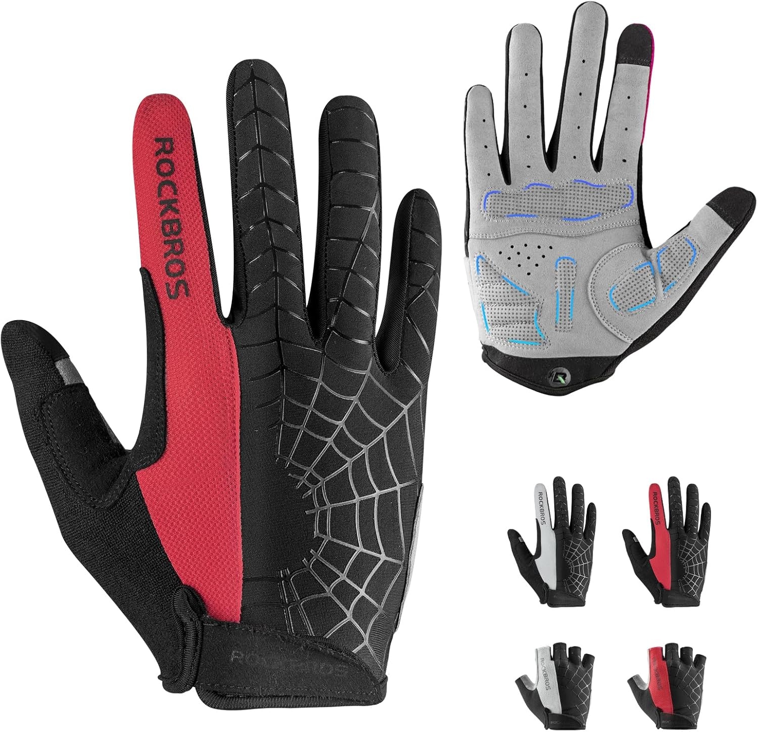 image:imageROCKBROS Cycling Gloves for Men Women Mountain Bike Gloves SBR Pad AntiSlip Road Riding Bicycle Biking Gloves for Cycling Motorcycle GymRed Black