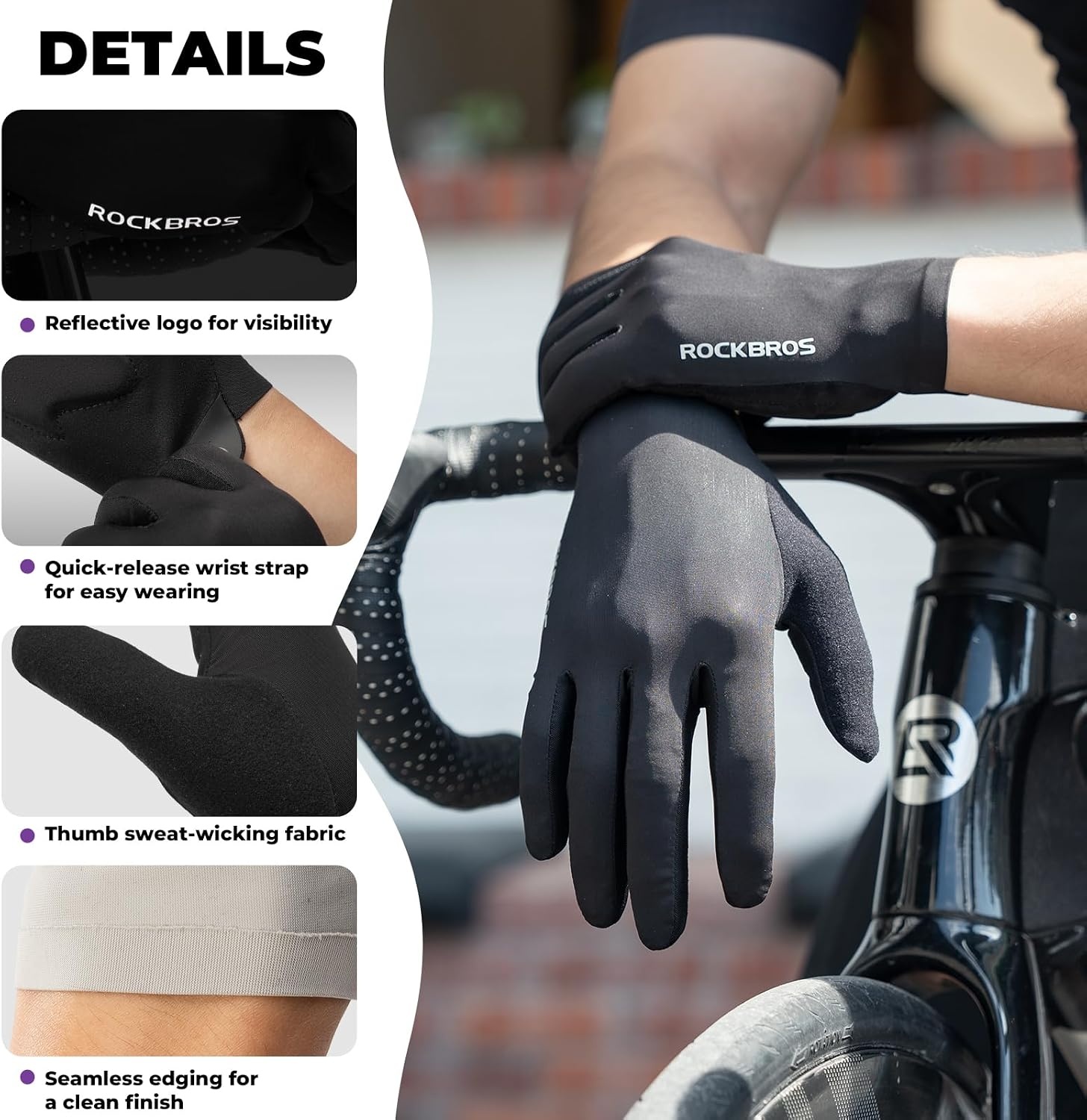 image:imageROCKBROS Cycling Gloves for Men Women SBR Padded Shock Absorbing Bike Gloves Breathable Touchscreen AntiSlip Palm Lightweight for BikingBlack