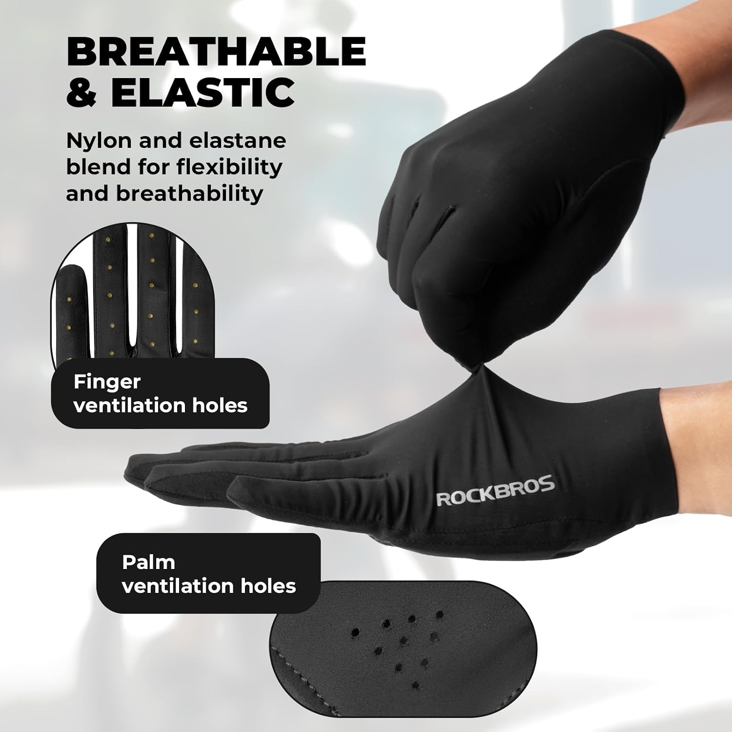 image:imageROCKBROS Cycling Gloves for Men Women SBR Padded Shock Absorbing Bike Gloves Breathable Touchscreen AntiSlip Palm Lightweight for BikingBlack