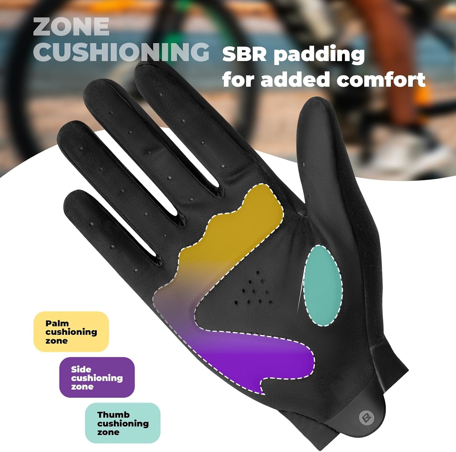 image:imageROCKBROS Cycling Gloves for Men Women SBR Padded Shock Absorbing Bike Gloves Breathable Touchscreen AntiSlip Palm Lightweight for BikingBlack