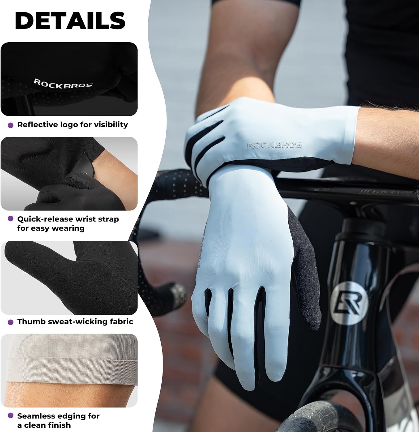 image:imageROCKBROS Cycling Gloves for Men Women SBR Padded Shock Absorbing Bike Gloves Breathable Touchscreen AntiSlip Palm Lightweight for BikingBlue