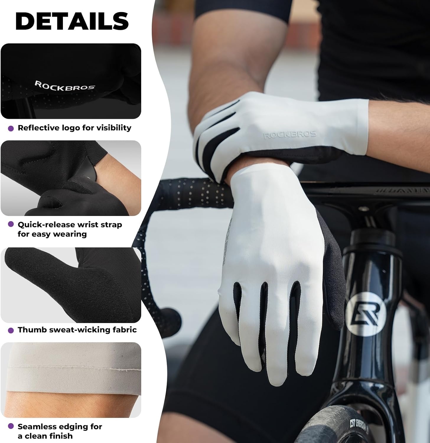 image:imageROCKBROS Cycling Gloves for Men Women SBR Padded Shock Absorbing Bike Gloves Breathable Touchscreen AntiSlip Palm Lightweight for BikingGray