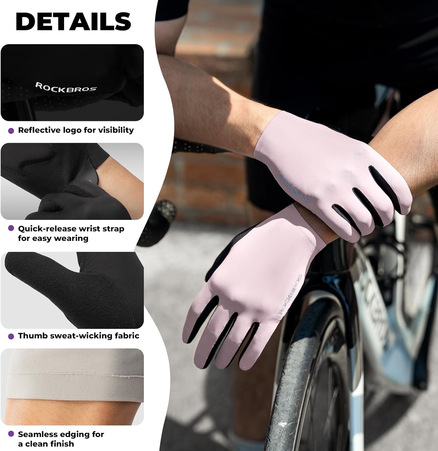 image:imageROCKBROS Cycling Gloves for Men Women SBR Padded Shock Absorbing Bike Gloves Breathable Touchscreen AntiSlip Palm Lightweight for BikingPurple