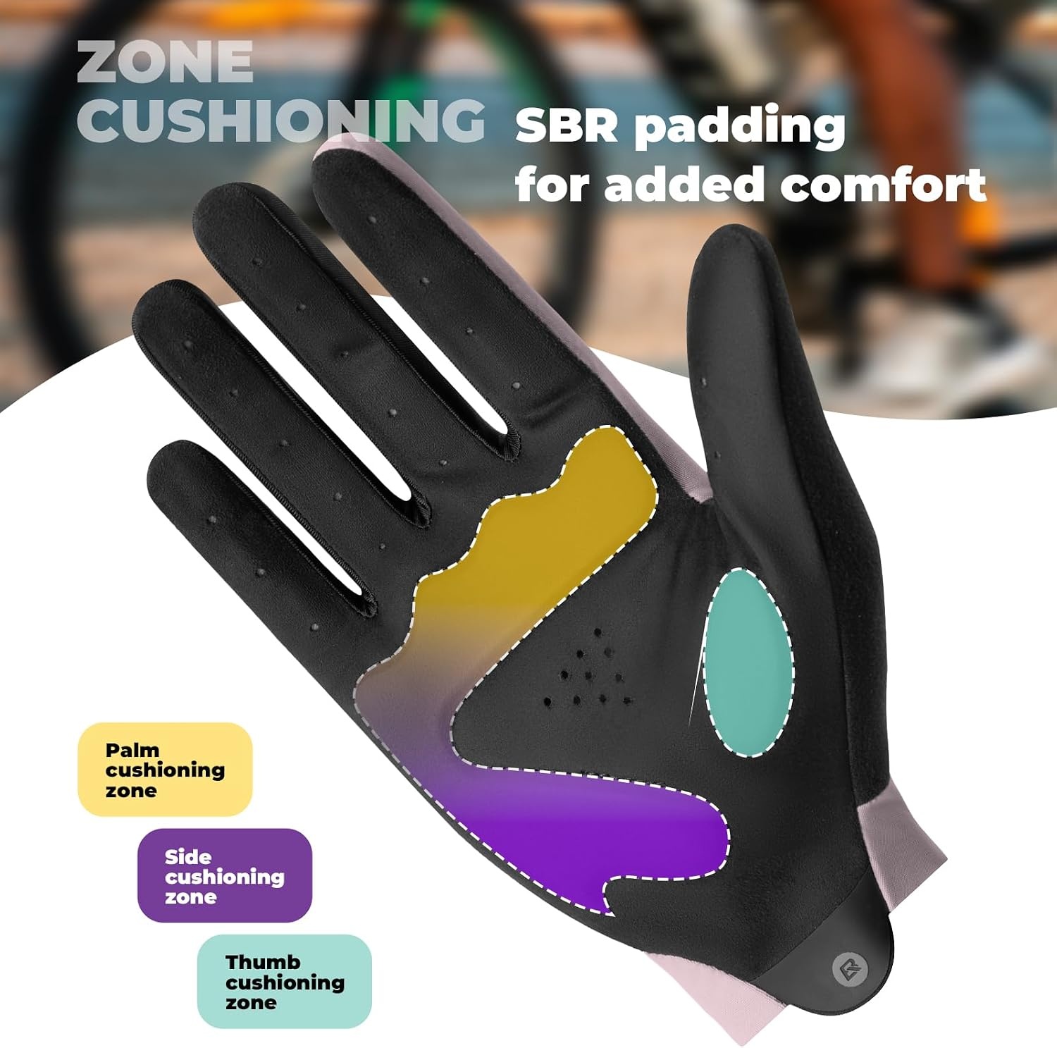 image:imageROCKBROS Cycling Gloves for Men Women SBR Padded Shock Absorbing Bike Gloves Breathable Touchscreen AntiSlip Palm Lightweight for BikingPurple
