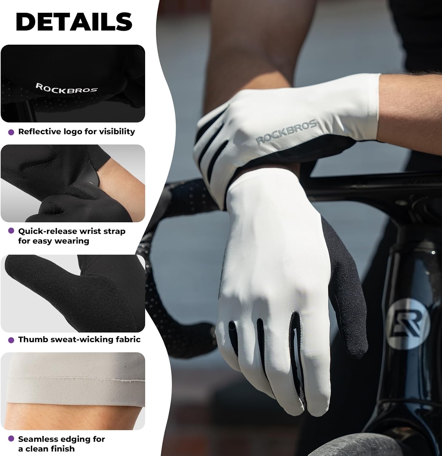 image:imageROCKBROS Cycling Gloves for Men Women SBR Padded Shock Absorbing Bike Gloves Breathable Touchscreen AntiSlip Palm Lightweight for BikingWhite
