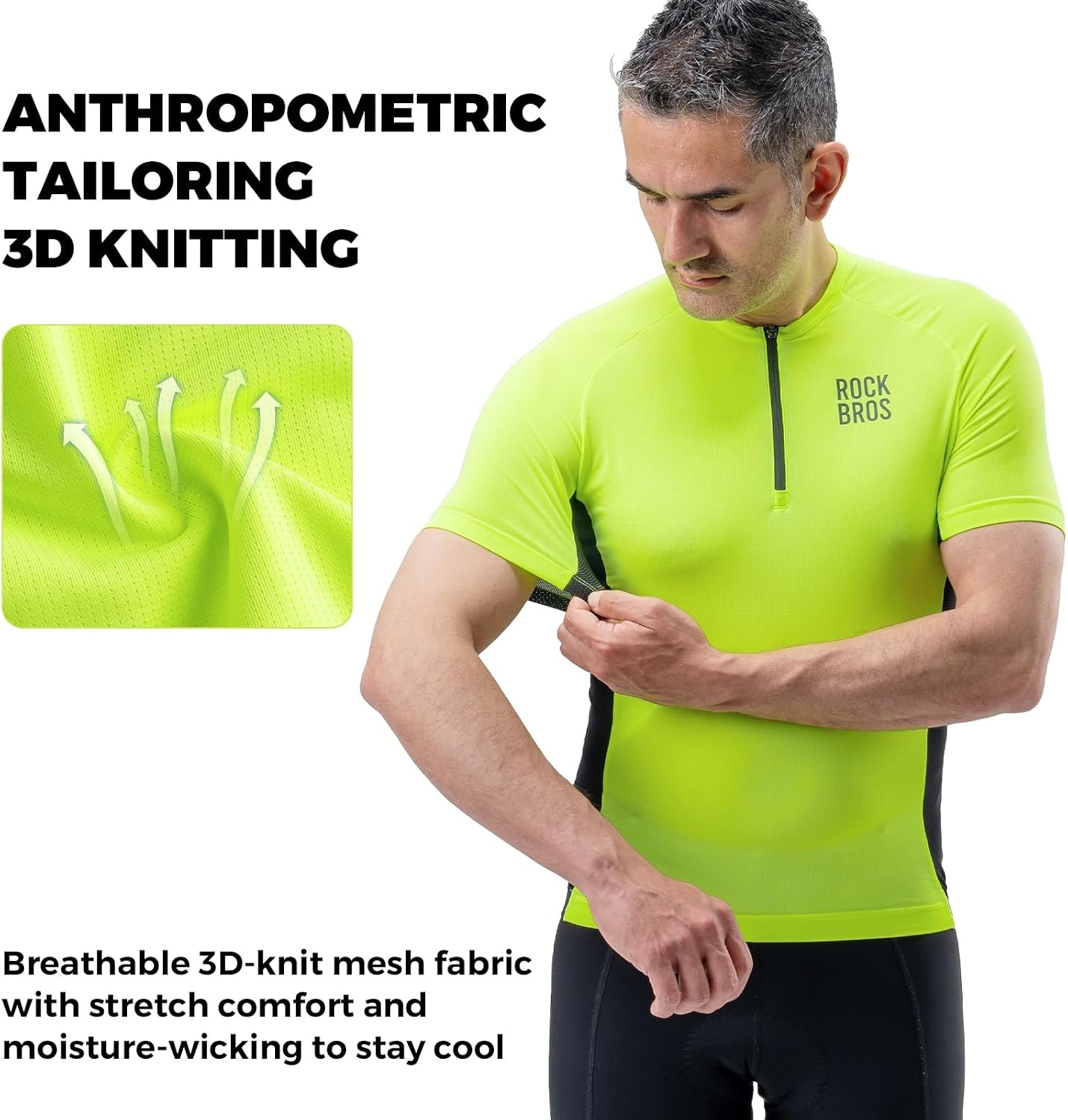 image:imageROCKBROS Cycling Jersey Men Short Sleeve Half Zipper with 3 Rear Pockets Bike Jersey for Men Cycling Quick Dry Bike Shirts