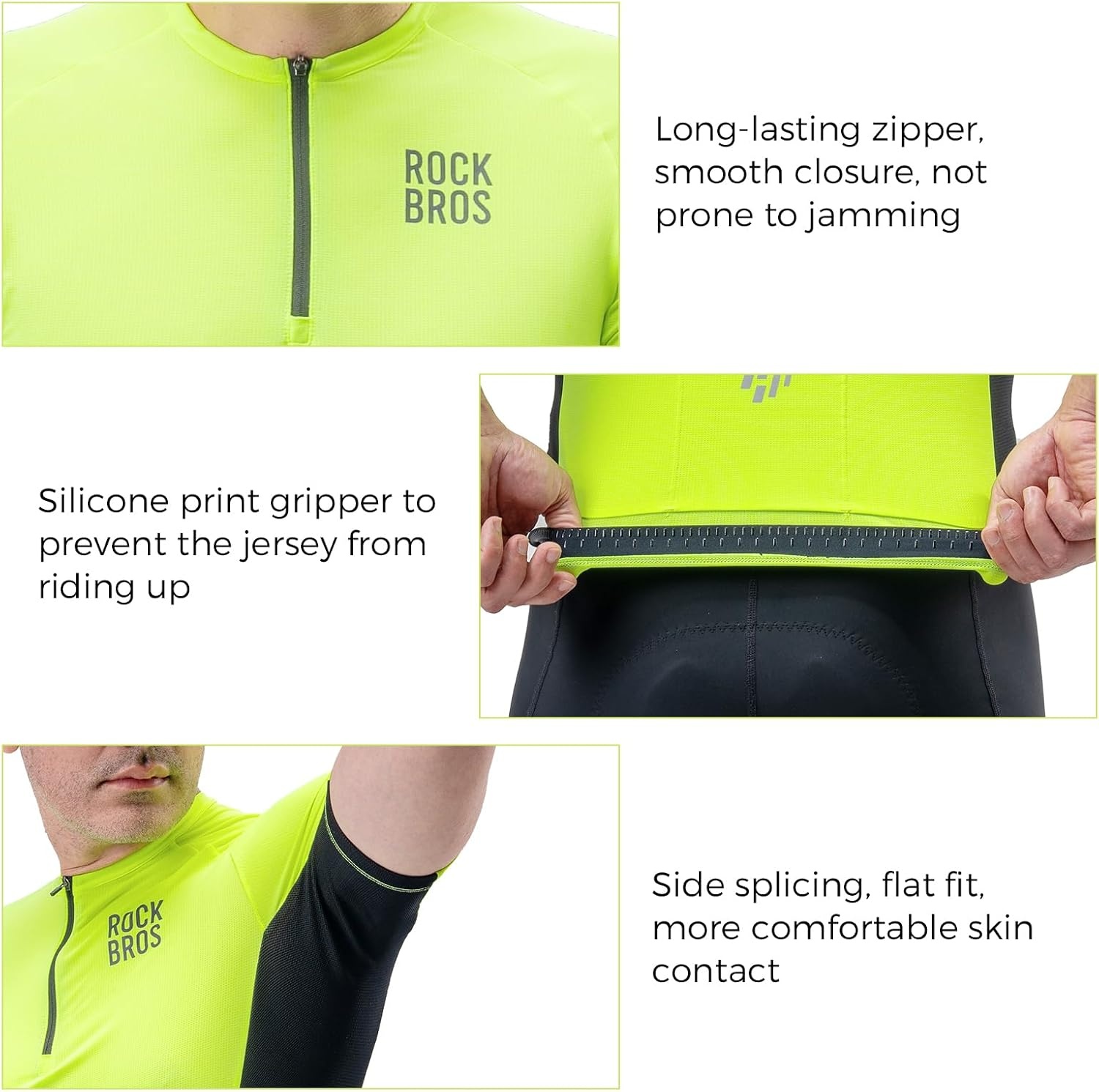 image:imageROCKBROS Cycling Jersey Men Short Sleeve Half Zipper with 3 Rear Pockets Bike Jersey for Men Cycling Quick Dry Bike Shirts
