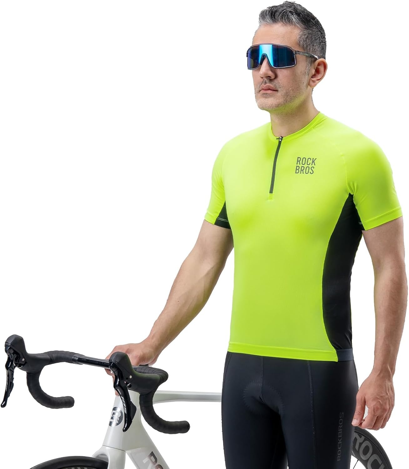 image:imageROCKBROS Cycling Jersey Men Short Sleeve Half Zipper with 3 Rear Pockets Bike Jersey for Men Cycling Quick Dry Bike Shirts