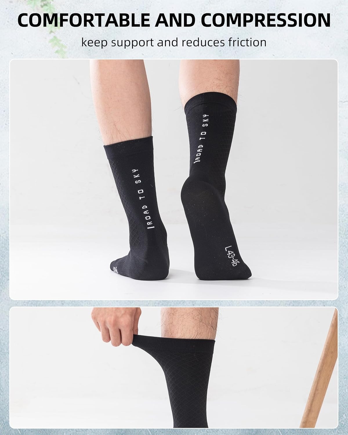 image:imageROCKBROS Cycling Socks for Men Women Breathable Wicking Bike Socks Compression Fit Tall Crew Road to Sky SeriesBlack3 Pairs