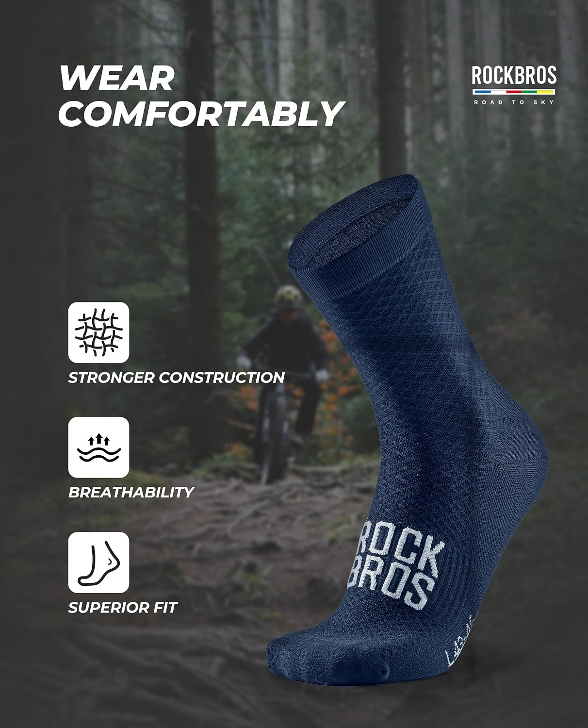 image:imageROCKBROS Cycling Socks for Men Women Breathable Wicking Bike Socks Compression Fit Tall Crew Road to Sky SeriesBlue1 Pairs