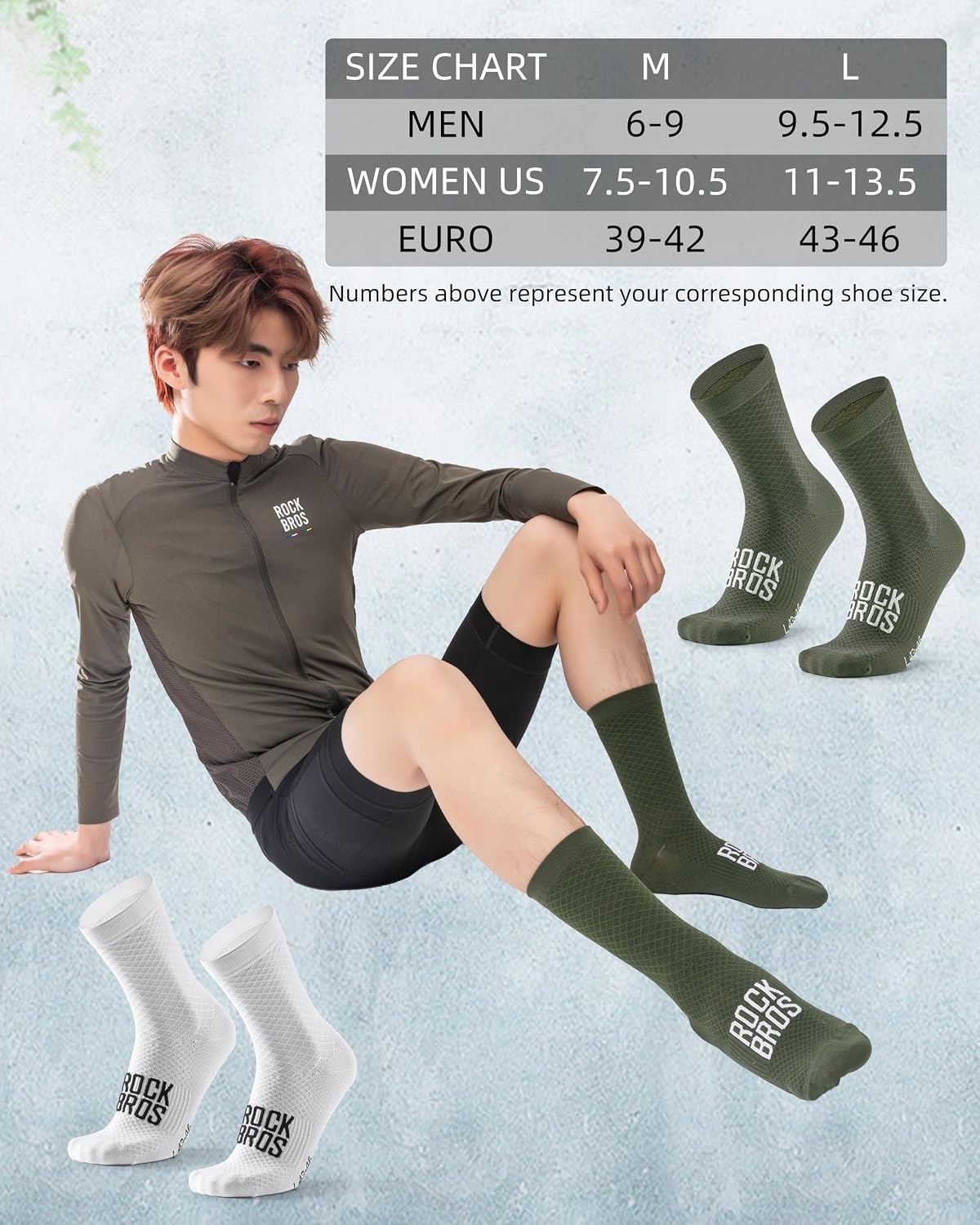 image:imageROCKBROS Cycling Socks for Men Women Breathable Wicking Bike Socks Compression Fit Tall Crew Road to Sky SeriesGreen3 Pairs