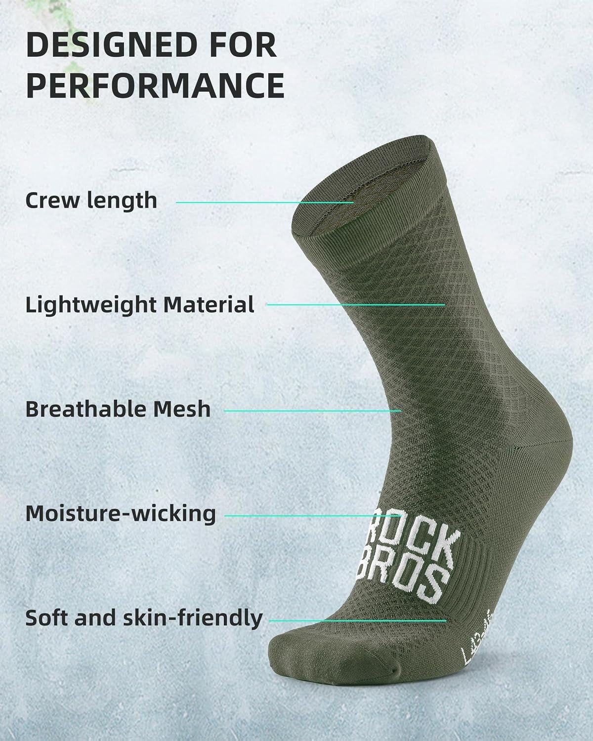 image:imageROCKBROS Cycling Socks for Men Women Breathable Wicking Bike Socks Compression Fit Tall Crew Road to Sky SeriesGreen3 Pairs