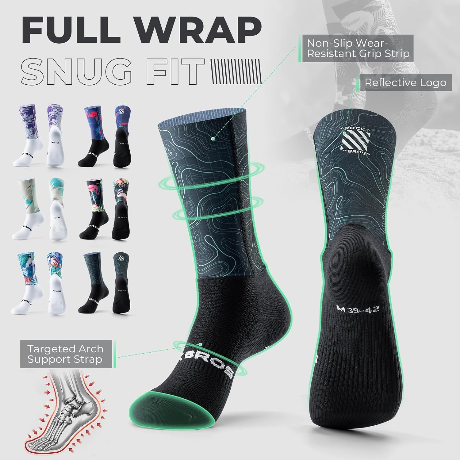 image:imageROCKBROS Cycling Socks for Men Women Novelty Crew Socks Breathable Wicking Bike Socks Compression FitRainforest White