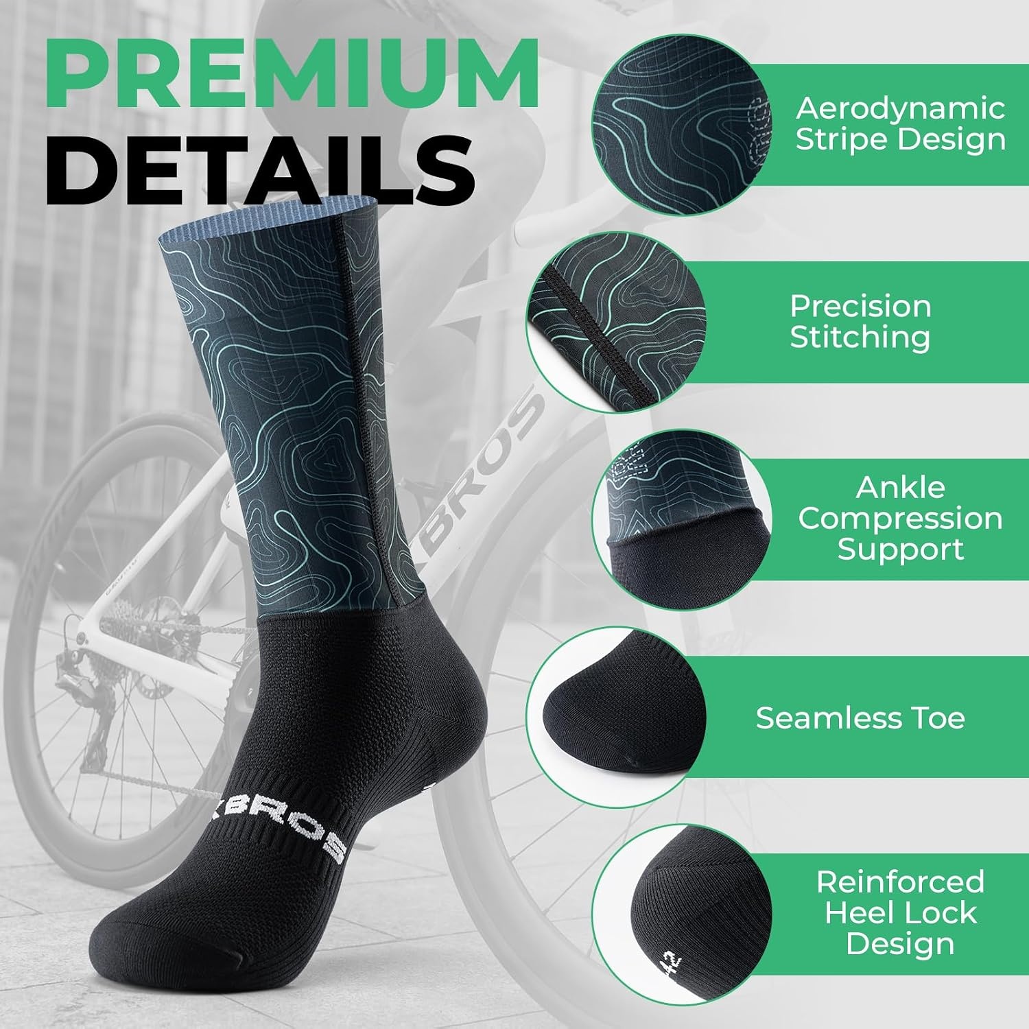 image:imageROCKBROS Cycling Socks for Men Women Novelty Crew Socks Breathable Wicking Bike Socks Compression FitRainforest White