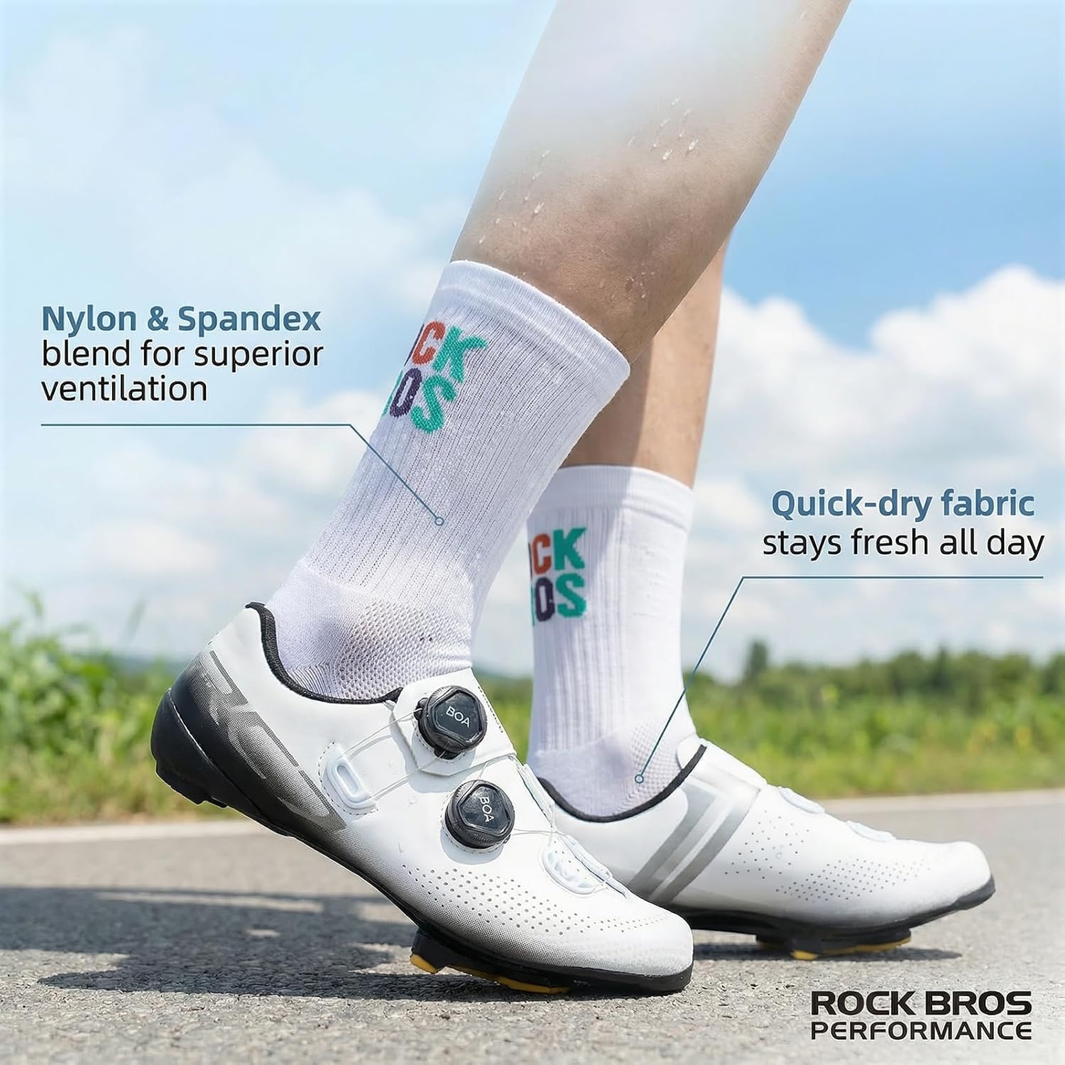 image:imageROCKBROS Cycling SocksCrew Length Bike SocksShockAbsorbing amp NonSlip4Season Versatilefor Men WomenGreen3 Pairs