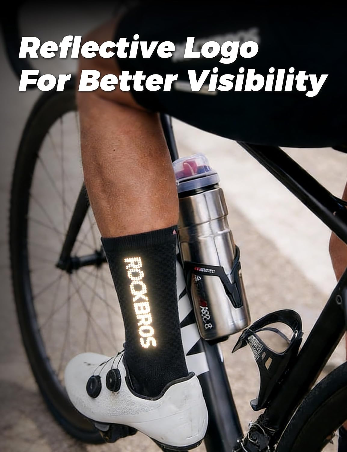 image:imageROCKBROS Cycling SocksCrew LengthBreathable amp NonSticky with reflective logoAll Seasons for Men Women Bike SocksBlack3 Pairs