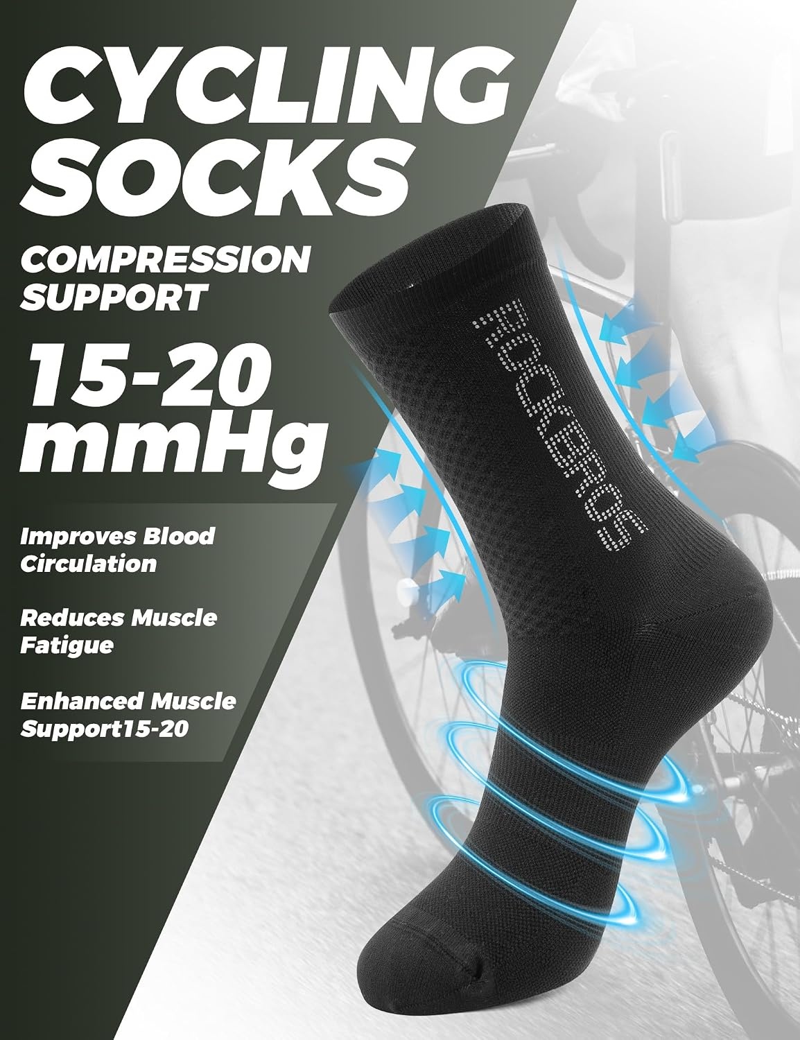 image:imageROCKBROS Cycling SocksCrew LengthBreathable amp NonSticky with reflective logoAll Seasons for Men Women Bike SocksWhite3 Pairs