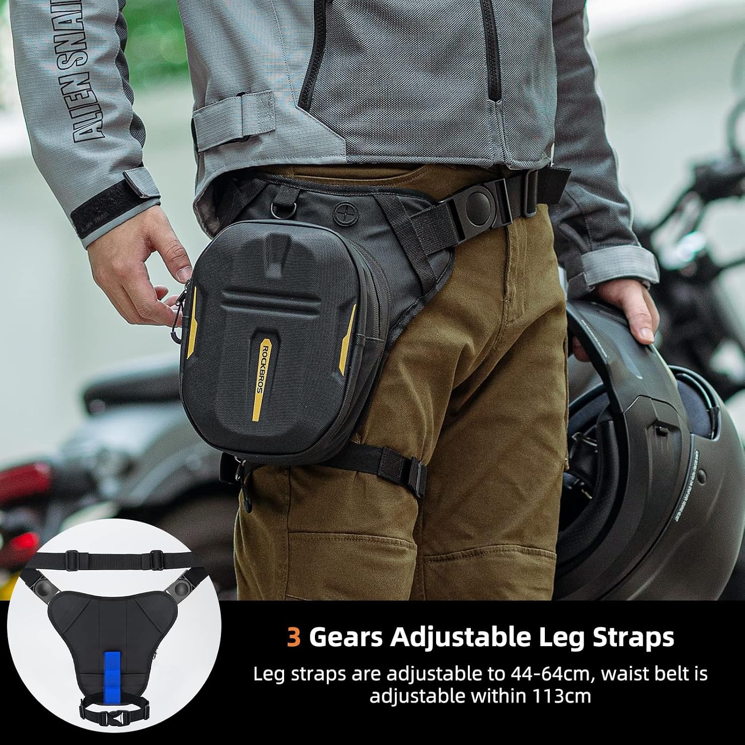 image:imageROCKBROS Drop Leg Bag 3 IN 1 Motorcycle Waist Pack Thigh Bag Magnetic Motorcycle Tank Bag Mutifunctions Leg Pouch for Men Women Cycling Hiking Running Camping Travel 10L Black