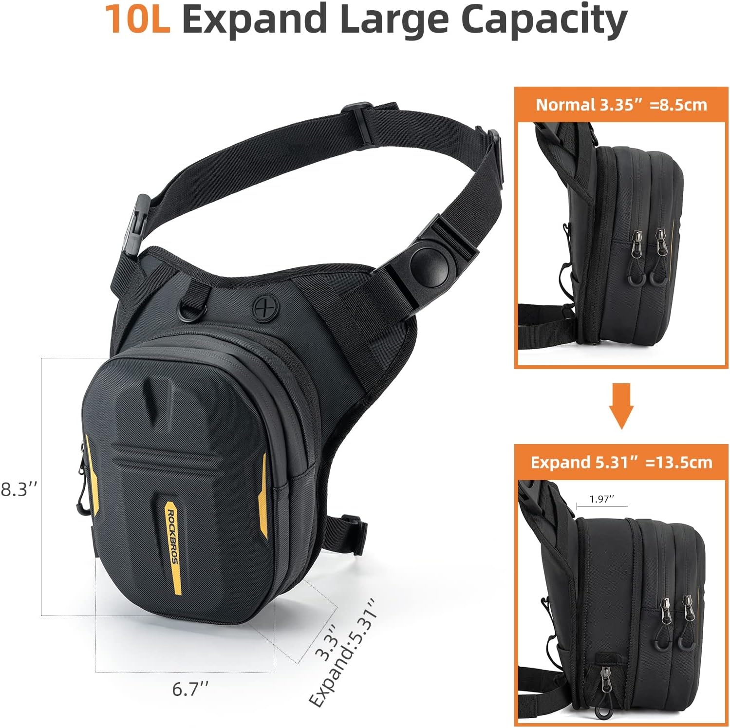 image:imageROCKBROS Drop Leg Bag 3 IN 1 Motorcycle Waist Pack Thigh Bag Magnetic Motorcycle Tank Bag Mutifunctions Leg Pouch for Men Women Cycling Hiking Running Camping Travel 10L Black