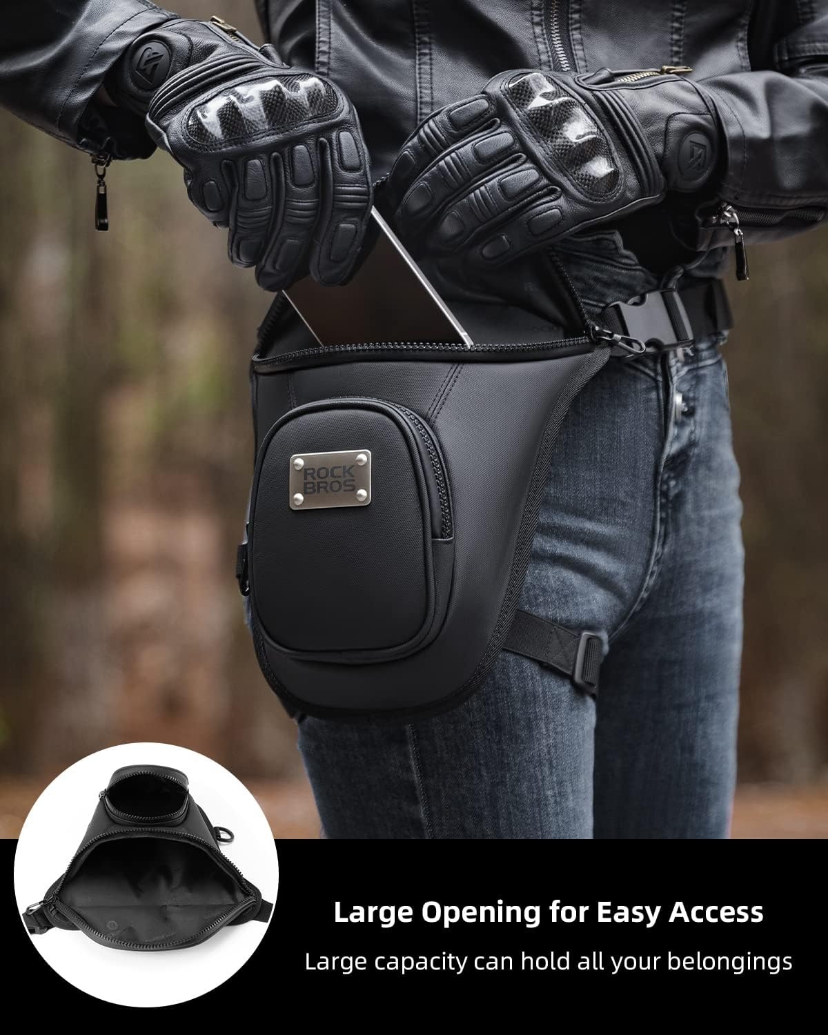 image:imageROCKBROS Drop Leg Bag for Men Women Motorcycle Thigh Bag with Removable Leg Harness for Hiking Climbing Cycling Fishing Riding Travel