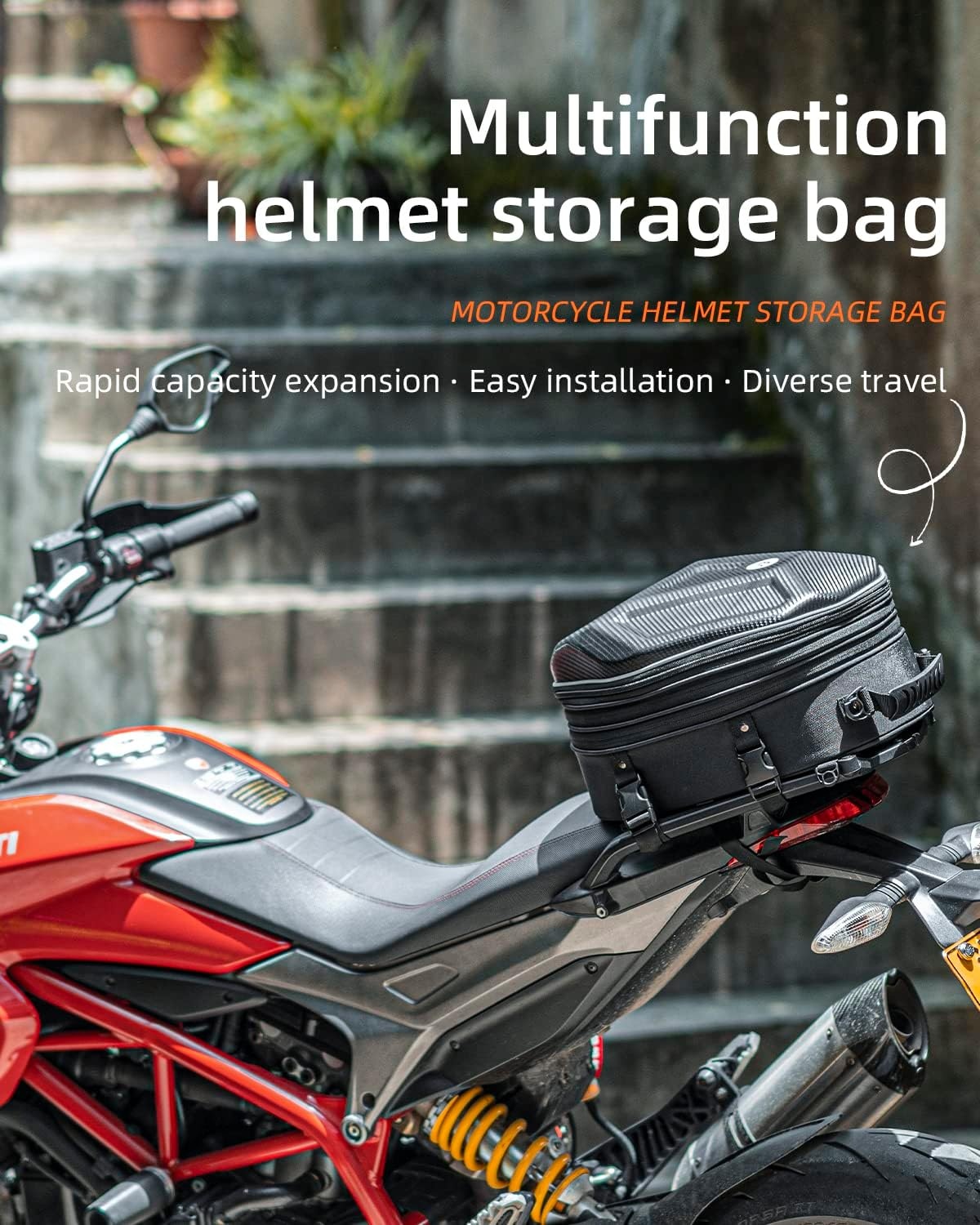 image:imageROCKBROS EVA Hard Shell Motorcycle Tail Bag Waterproof Motorcycle Seat Bag Expandable Helmet Bag 35L Luggage Bag