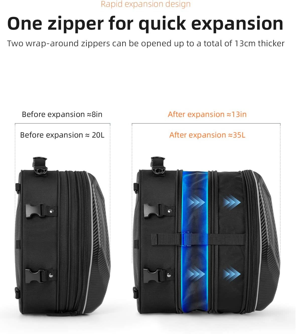 image:imageROCKBROS EVA Hard Shell Motorcycle Tail Bag Waterproof Motorcycle Seat Bag Expandable Helmet Bag 35L Luggage Bag