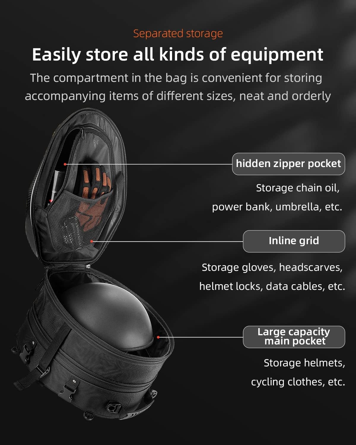 image:imageROCKBROS EVA Hard Shell Motorcycle Tail Bag Waterproof Motorcycle Seat Bag Expandable Helmet Bag 35L Luggage Bag
