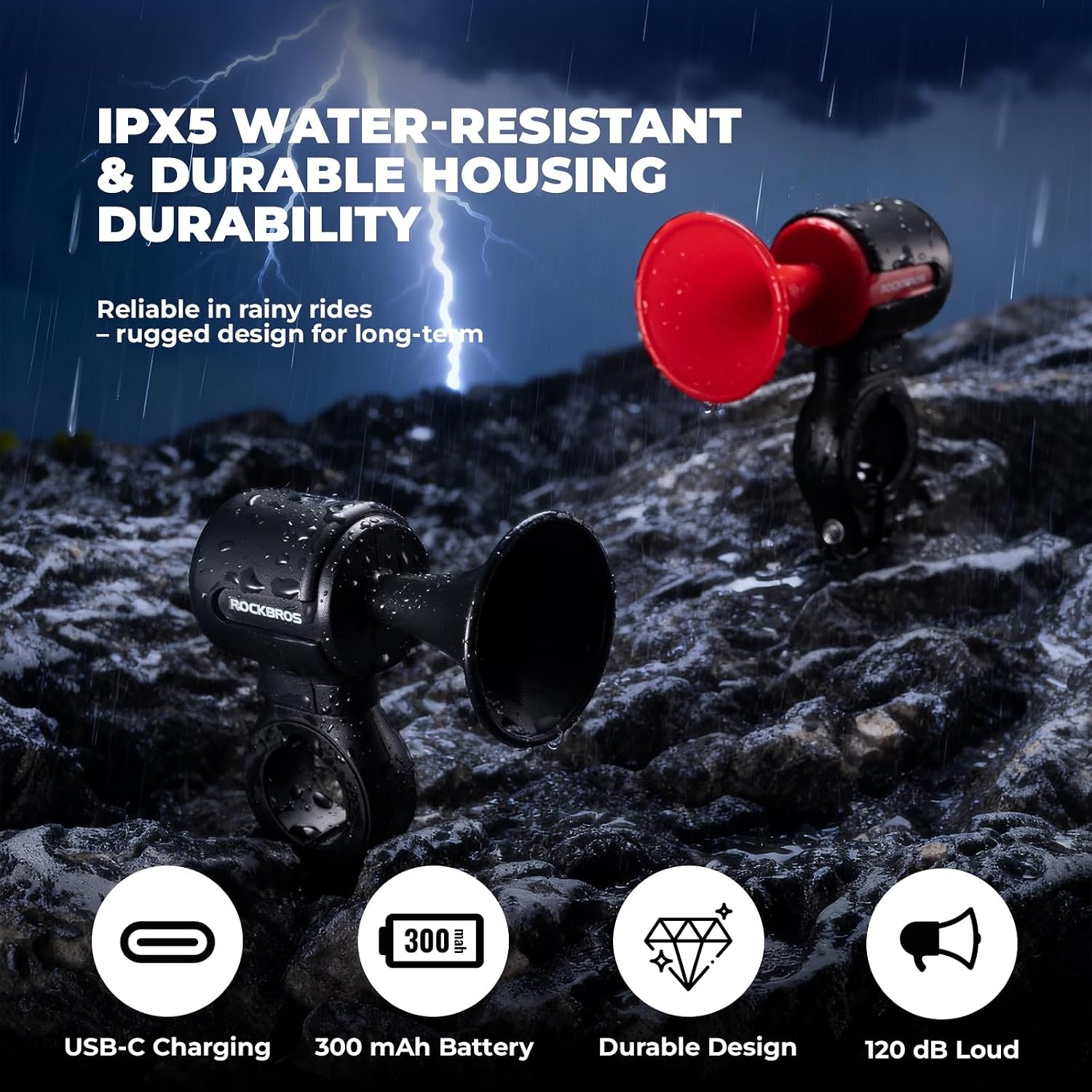 image:imageROCKBROS Electric Bike Horn Findmy Anti Loss Device 120dB Bike Horn AlarmIPX5 Waterproof Bicycle Horns for MountainRoadFoldingElectric Bikesblack