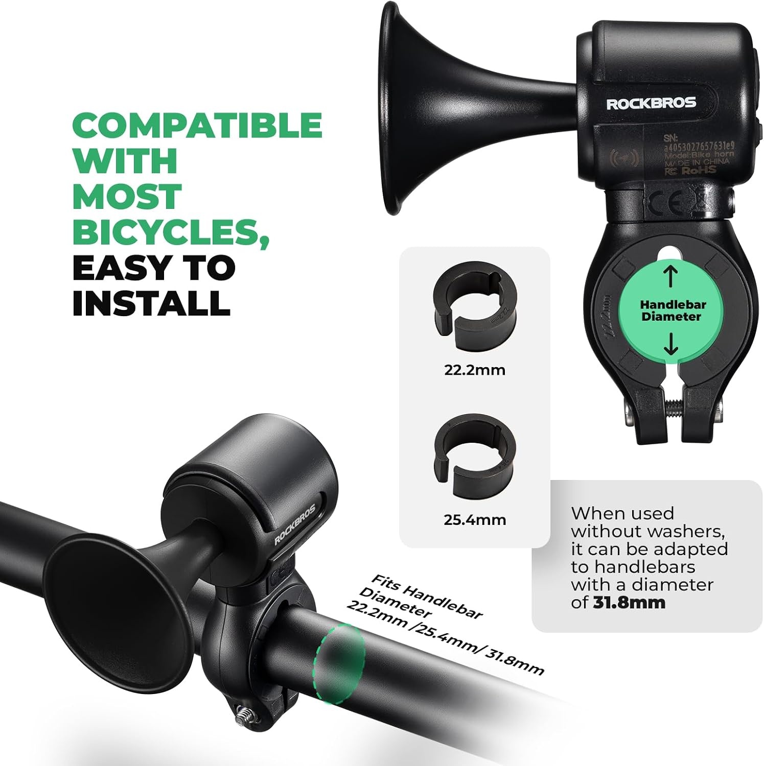 image:imageROCKBROS Electric Bike Horn Findmy Anti Loss Device 120dB Bike Horn AlarmIPX5 Waterproof Bicycle Horns for MountainRoadFoldingElectric Bikesblack