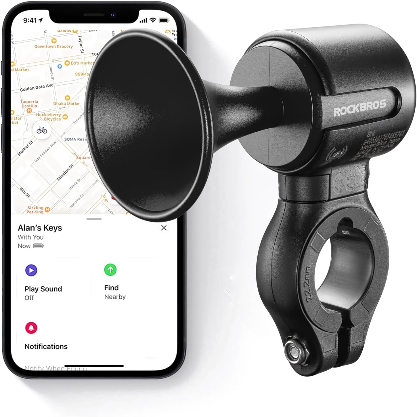 image:imageROCKBROS Electric Bike Horn Findmy Anti Loss Device 120dB Bike Horn AlarmIPX5 Waterproof Bicycle Horns for MountainRoadFoldingElectric Bikesblack