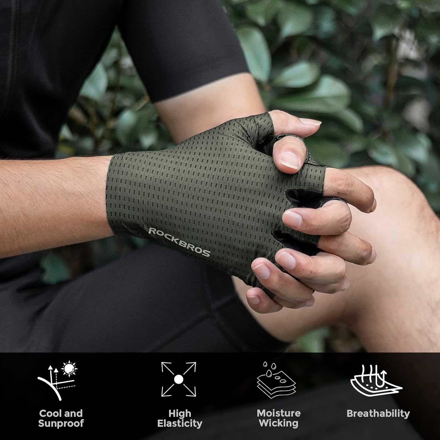 image:imageROCKBROS Half Finger Cycling Mountain Biking AntiSlip Breathable Bicycle Bike Gloves for Men Women Cycling Sports GlovesGreenL