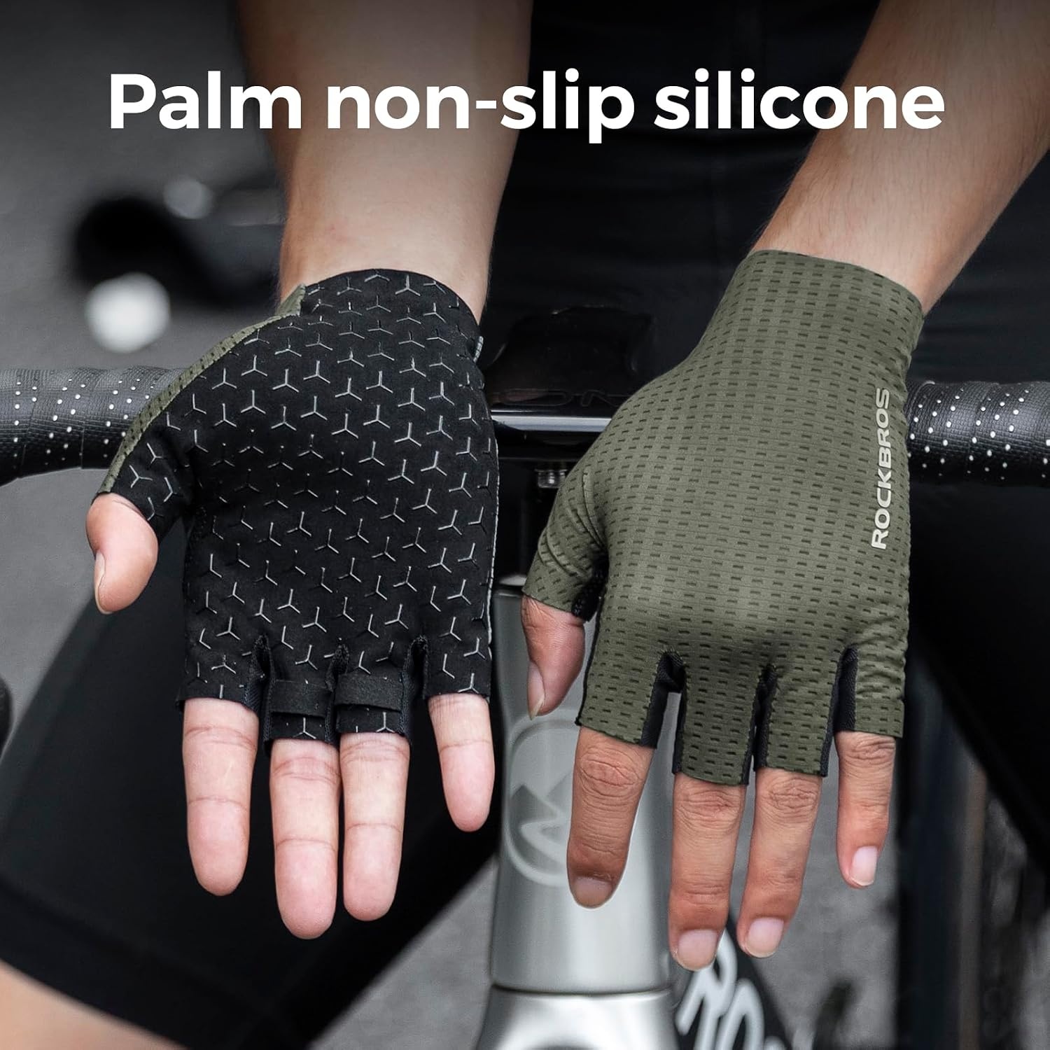 image:imageROCKBROS Half Finger Cycling Mountain Biking AntiSlip Breathable Bicycle Bike Gloves for Men Women Cycling Sports GlovesGreenL