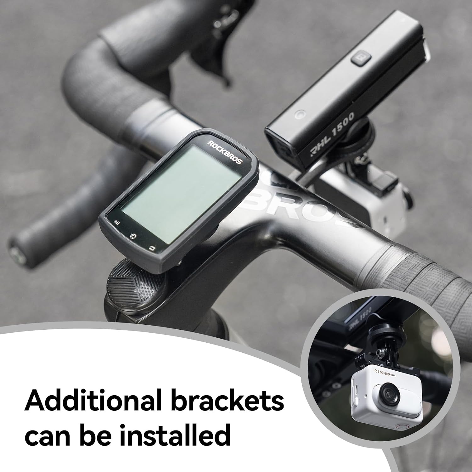 image:imageROCKBROS Headset Computer Mount Lightweight Aluminum Bike Computer Mount Centered View Adjustable AntiLoss Ready Compatible with Garmin amp Mainstream Watch Tables