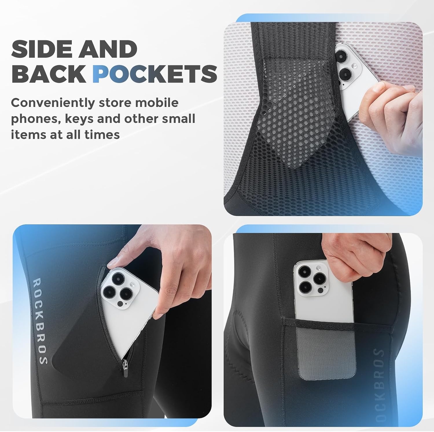 image:imageROCKBROS Mens Cycling Bib Shorts Breathable Cycling Bibs Men with Pockets Bicycle Padded Riding Tights for Long Ride