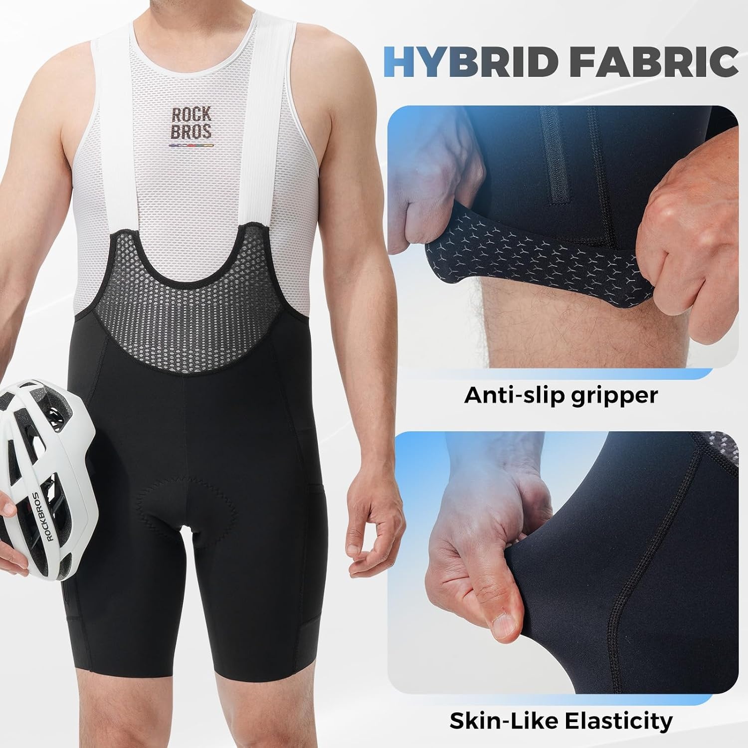 image:imageROCKBROS Mens Cycling Bib Shorts Breathable Cycling Bibs Men with Pockets Bicycle Padded Riding Tights for Long Ride