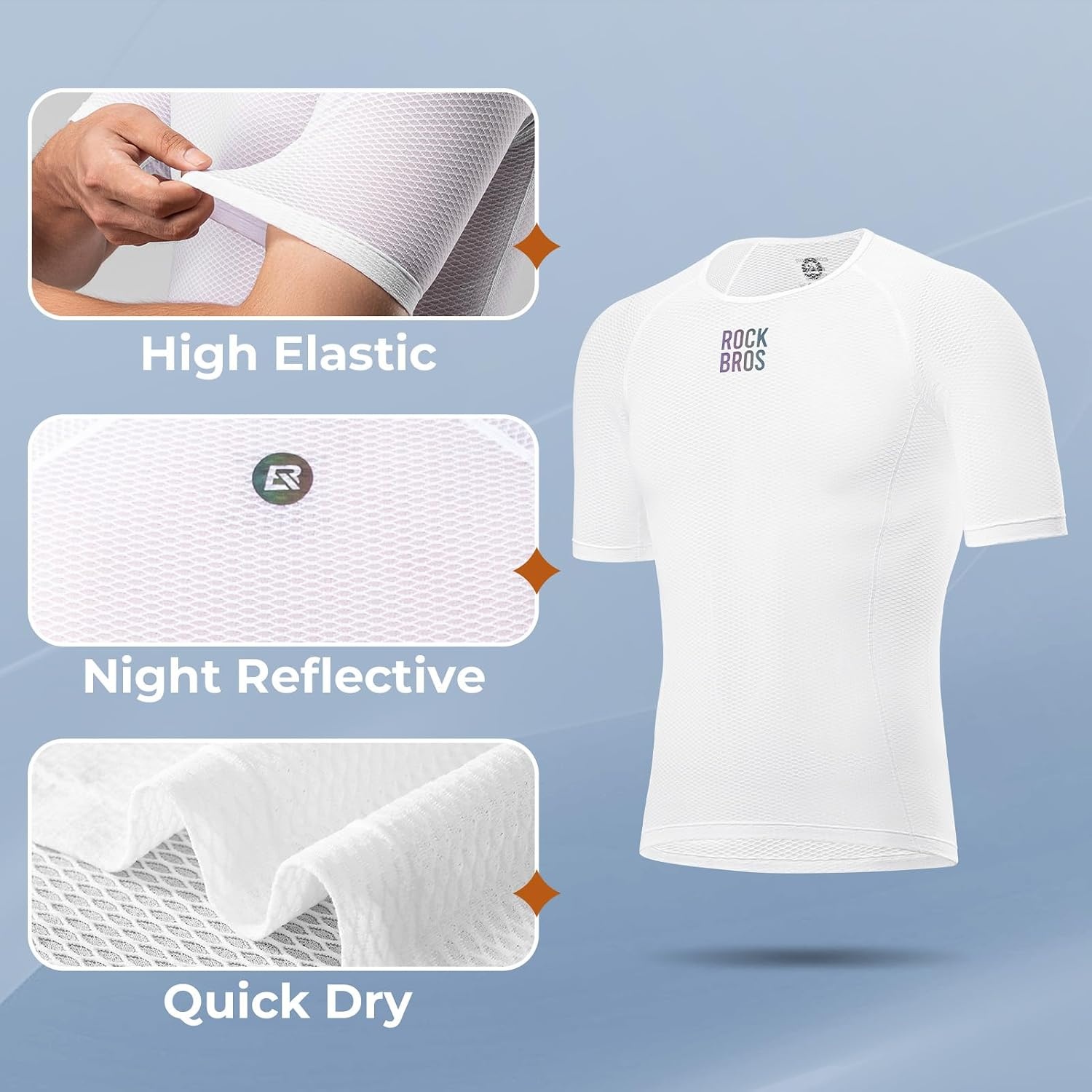 image:imageROCKBROS Mens Cycling Jersey 3D Mesh Compression Shirts Quick Dry Short Sleeve Base Layer for Road amp Mountain Biking White