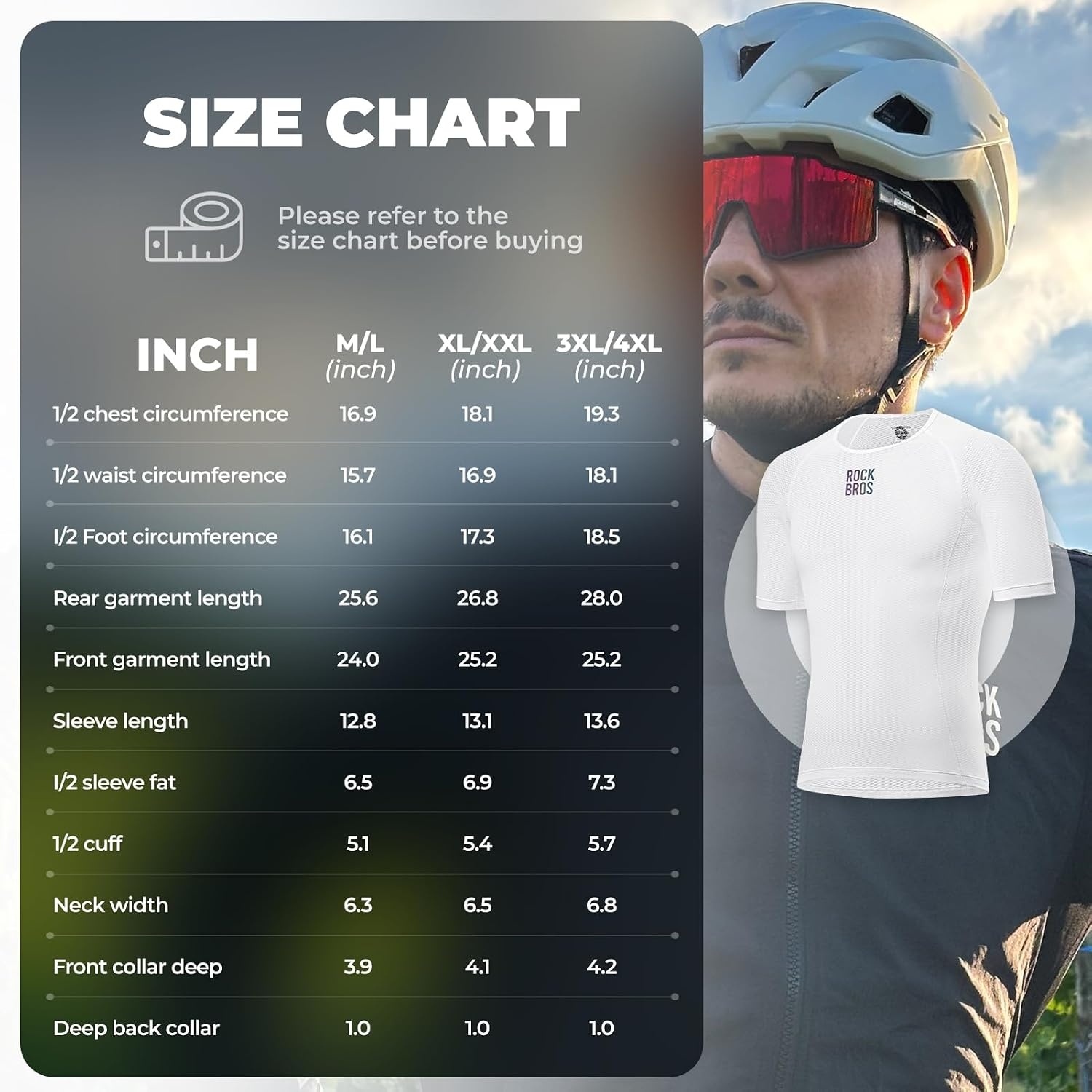 image:imageROCKBROS Mens Cycling Jersey 3D Mesh Compression Shirts Quick Dry Short Sleeve Base Layer for Road amp Mountain Biking White