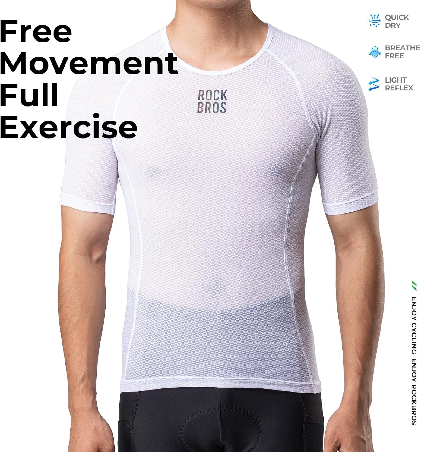image:imageROCKBROS Mens Cycling Jersey 3D Mesh Compression Shirts Quick Dry Short Sleeve Base Layer for Road amp Mountain Biking White