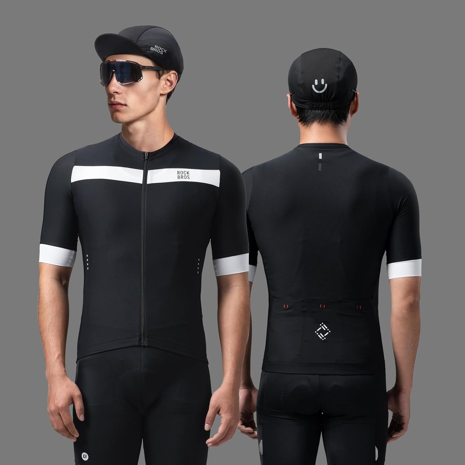 image:imageROCKBROS Mens Cycling Jersey Short Sleeve DualZone Ventilation SlimFit Full Zip 3 Pockets Lightweight Road MTB Biking