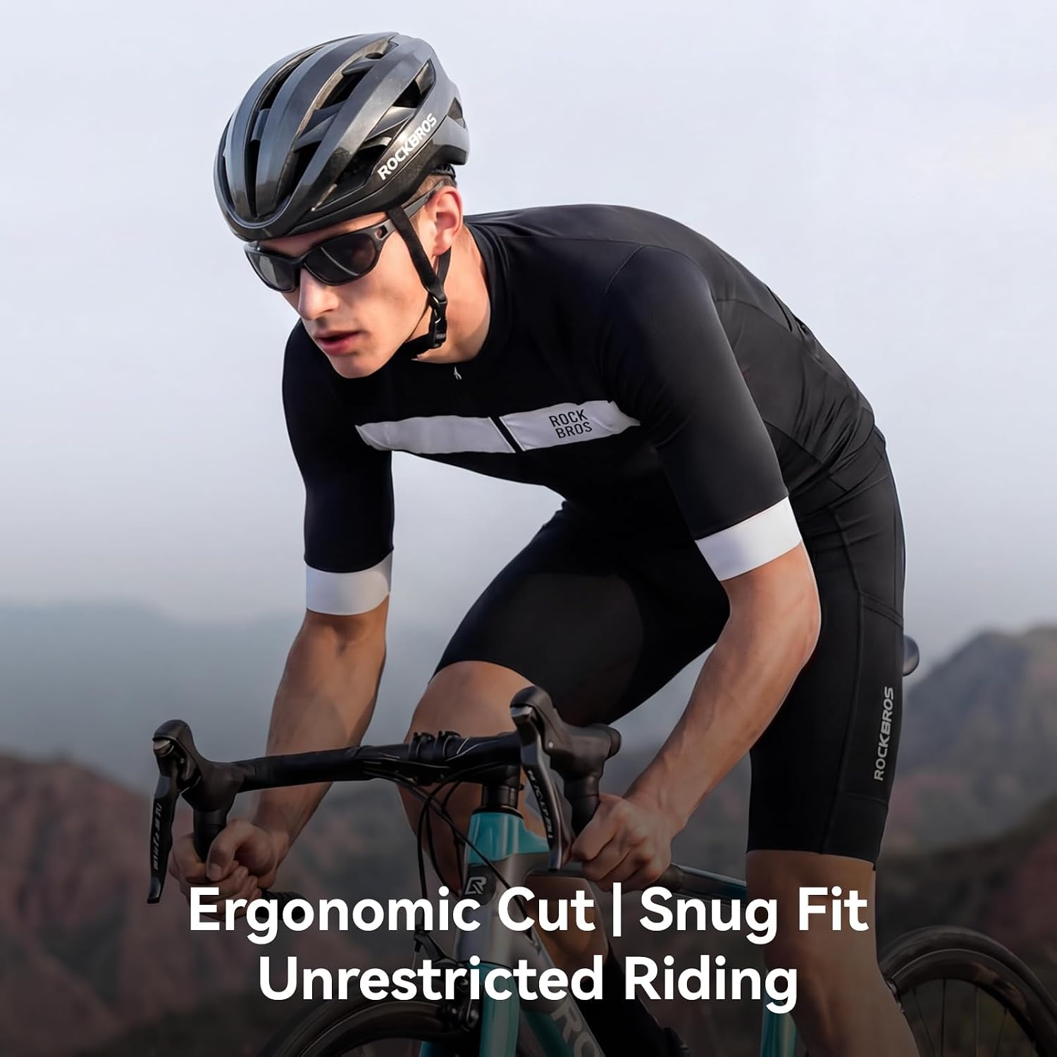 image:imageROCKBROS Mens Cycling Jersey Short Sleeve DualZone Ventilation SlimFit Full Zip 3 Pockets Lightweight Road MTB Biking