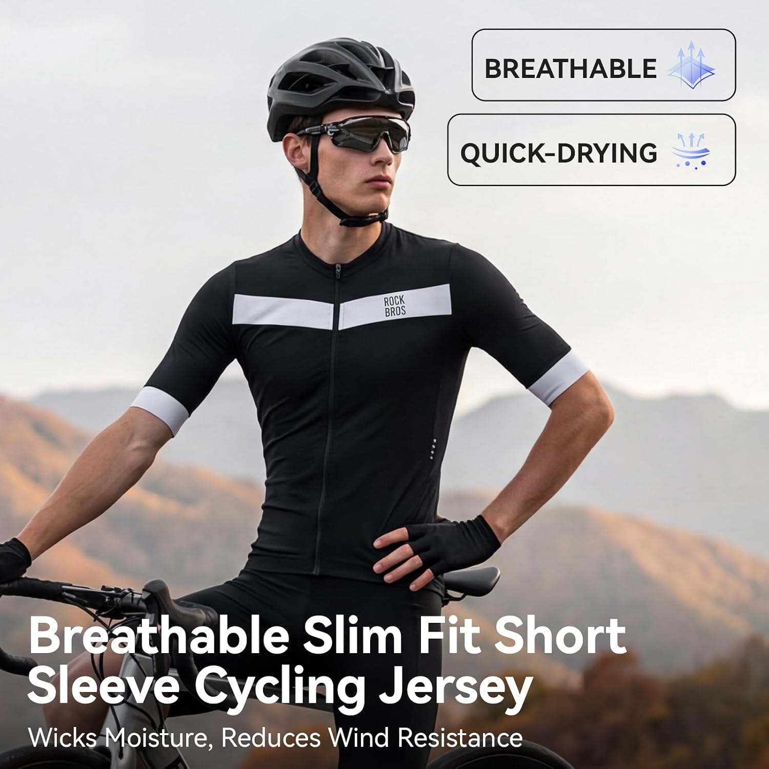 image:imageROCKBROS Mens Cycling Jersey Short Sleeve DualZone Ventilation SlimFit Full Zip 3 Pockets Lightweight Road MTB Biking