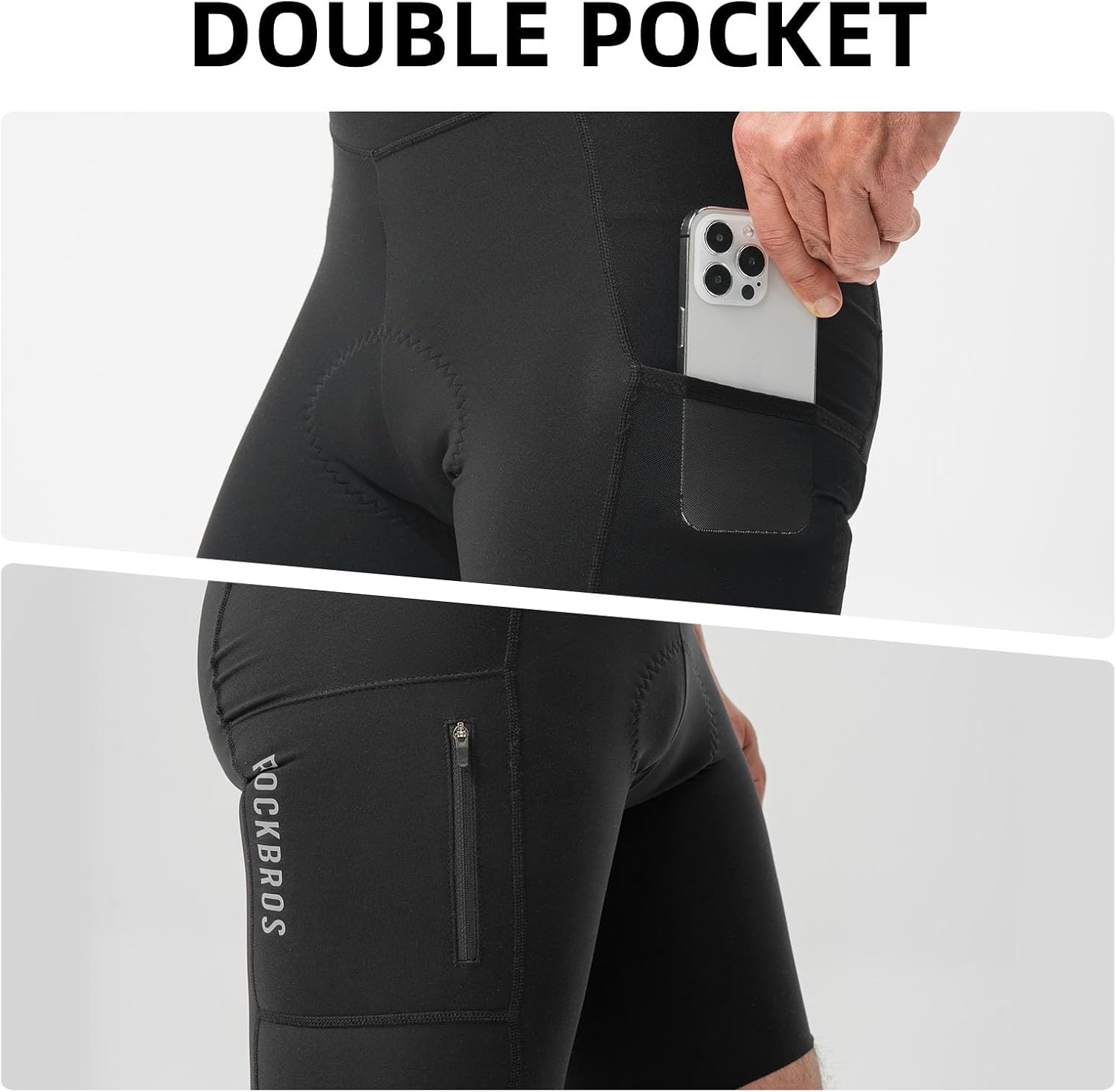 image:imageROCKBROS Mens Summer Cycling Shorts High Elastic Breathable Quick Dry Sponge Padded Zipper Pockets Bicycle Biking Tights