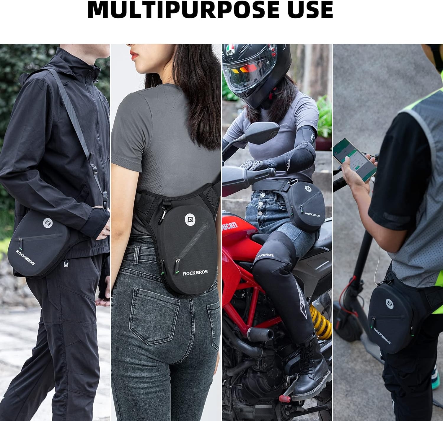 image:imageROCKBROS Motorcycle Drop Leg Bag Small Waterproof for Men Women Bike Riding Cycling Hiking Waist Pack Thigh Fanny Pouch Outdoor Travel Camping Casual Daypack Black