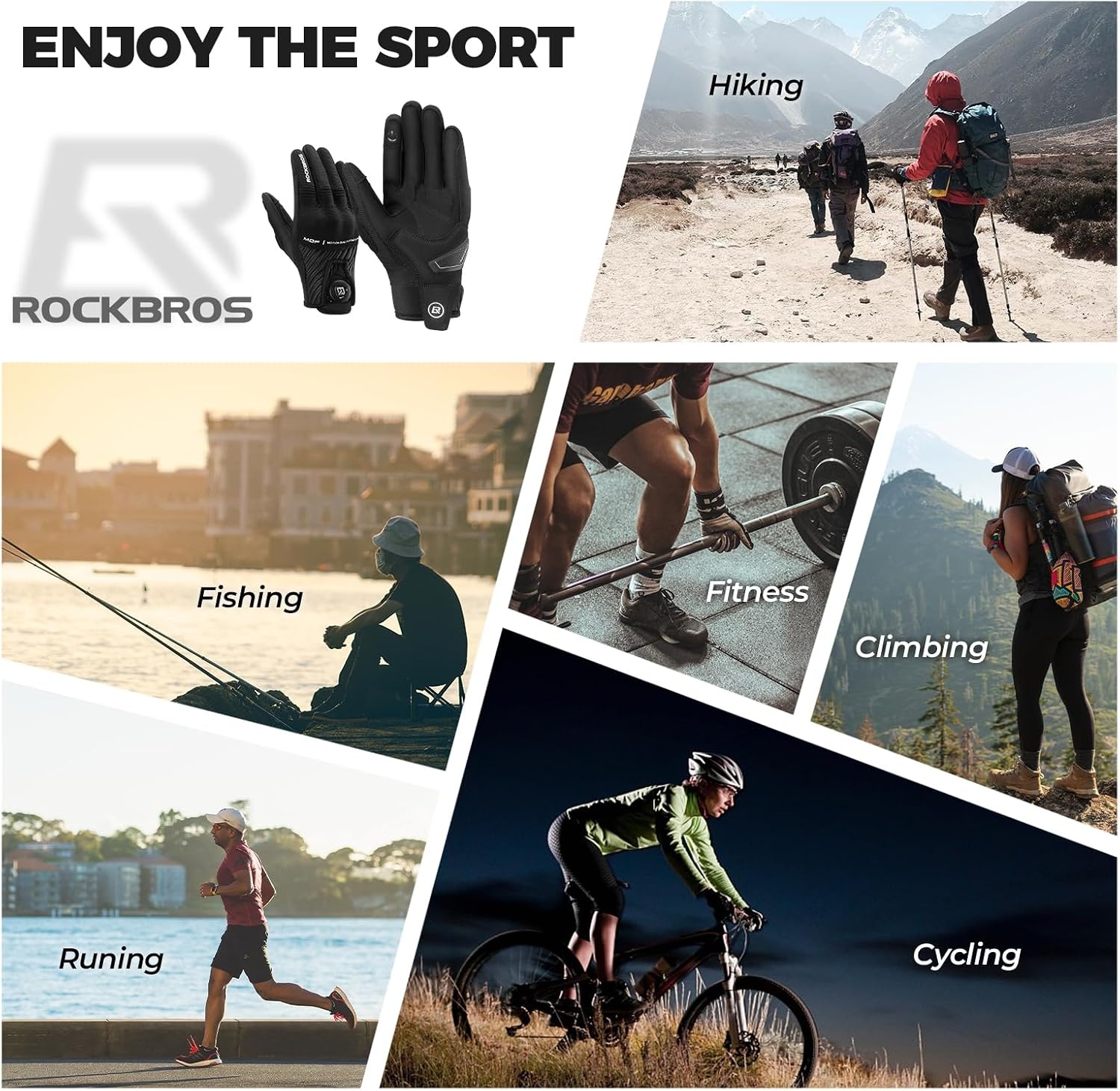 image:imageROCKBROS Motorcycle Gloves for Men amp Women Touchscreen Cycling Gloves with Breathable Hard Knuckles for Outdoor Sports Mountain Dirt Bike amp Bicycle MTBUS L Asia XL